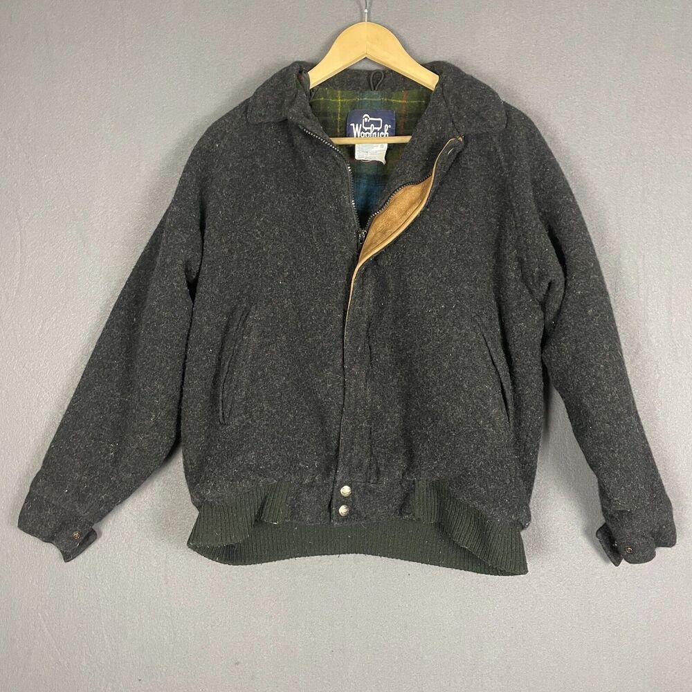 Vintage Woolrich Field Jacket Women L Gray Wool Lined Classic Rugged Chore Coat